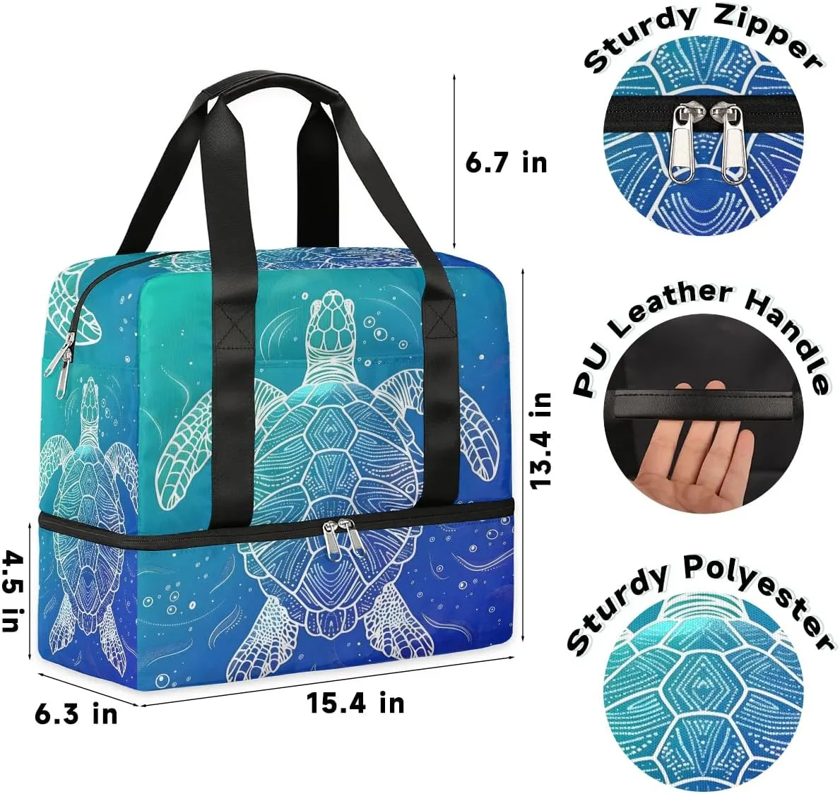 Sports Gym Bag Ocean Turtle Travel Duffel Bag Waterproof Lightweight Swim Bag Travel Tote Luggage Weekender Overnight Handbag Workout Bag with Shoes Compartment for Women Men