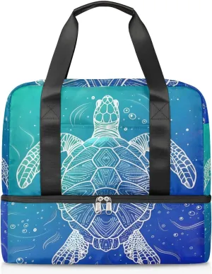 Sports Gym Bag Ocean Turtle Travel Duffel Bag Waterproof Lightweight Swim Bag Travel Tote Luggage Weekender Overnight Handbag Workout Bag with Shoes Compartment for Women Men