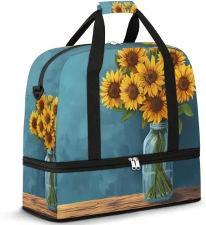 Sports Gym Bag with Wet Pocket & Shoe Compartment Personal Item Travel Bag Tote Bag for Men Women Realistic Sunflowers Duffle Bag for Travel Sports Fitness & Workout