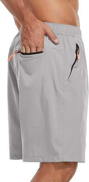 SPOSULEI Men's Athletic Hiking Shorts Water Resistant Quick-Dry Lightweight Outdoor Sweat Shorts with Zipper Pockets