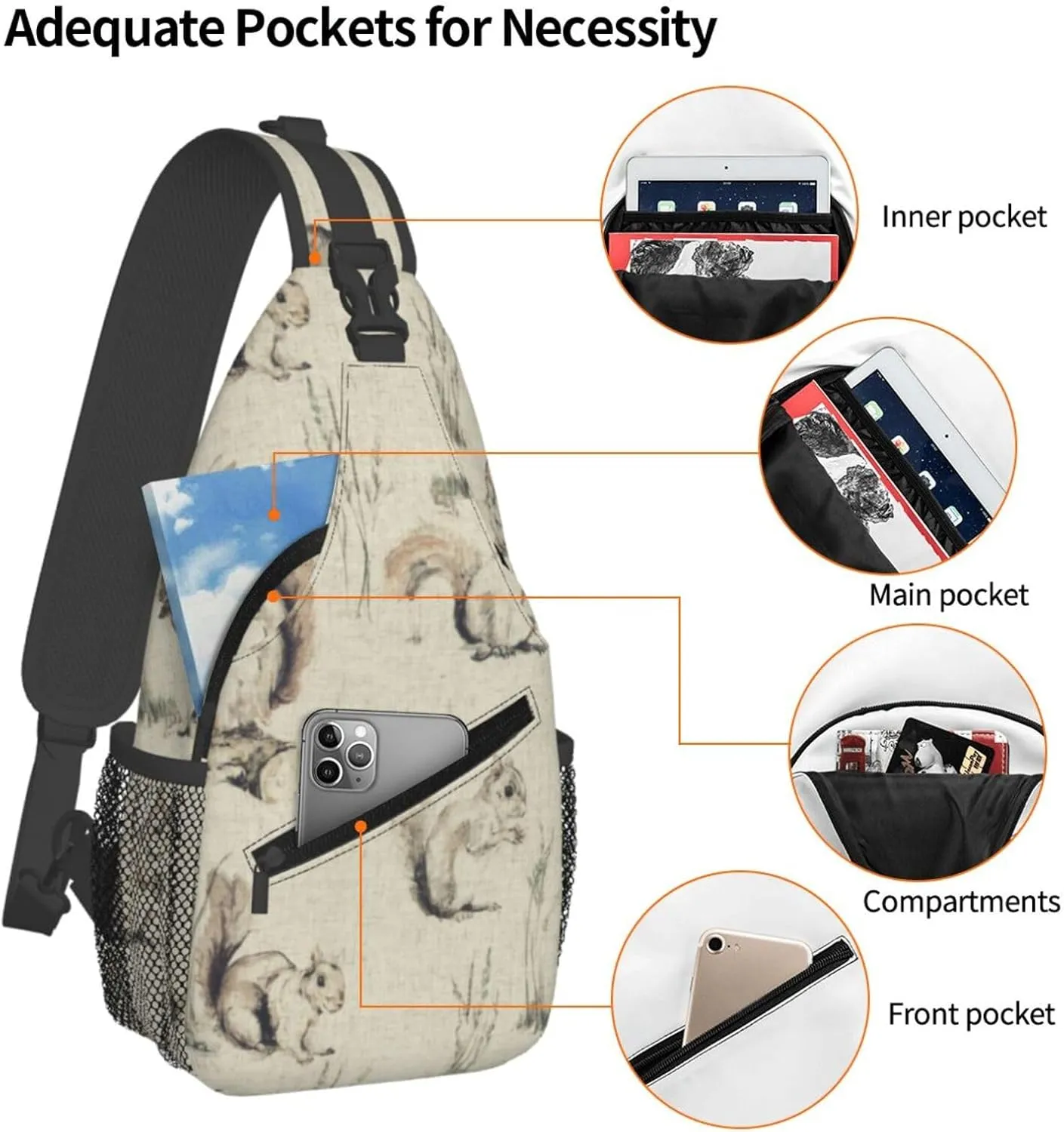Squirrels Background Sling Bag Backpack For Men Cross Chest Bag Crossbody Shoulder Bag Travel Hiking Daypack