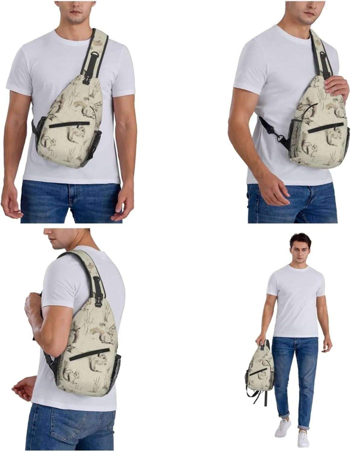 Squirrels Background Sling Bag Backpack For Men Cross Chest Bag Crossbody Shoulder Bag Travel Hiking Daypack