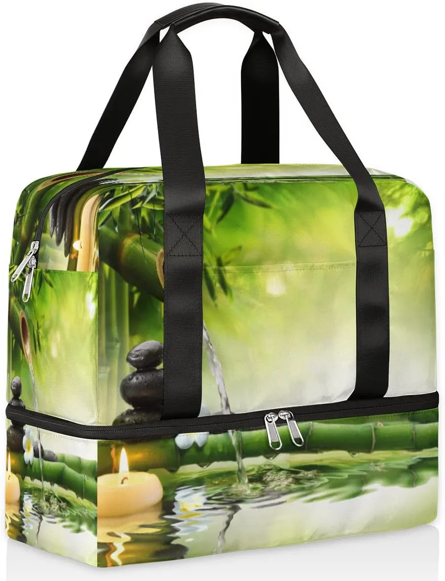 St Bamboo Travel Duffel Bag Sports Tote Gym Bag, Double layer Large Waterproof Overnight Shoulder Weekender Bag for Women Men