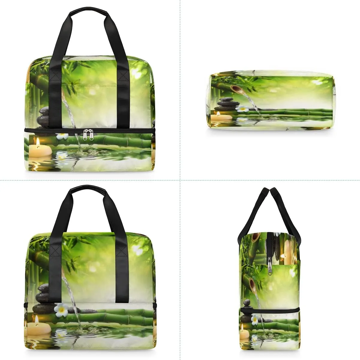 St Bamboo Travel Duffel Bag Sports Tote Gym Bag, Double layer Large Waterproof Overnight Shoulder Weekender Bag for Women Men
