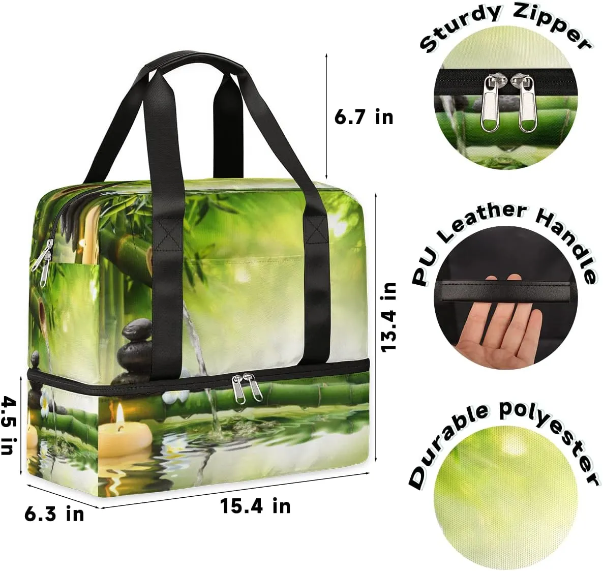 St Bamboo Travel Duffel Bag Sports Tote Gym Bag, Double layer Large Waterproof Overnight Shoulder Weekender Bag for Women Men