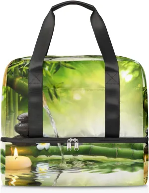 St Bamboo Travel Duffel Bag Sports Tote Gym Bag, Double layer Large Waterproof Overnight Shoulder Weekender Bag for Women Men