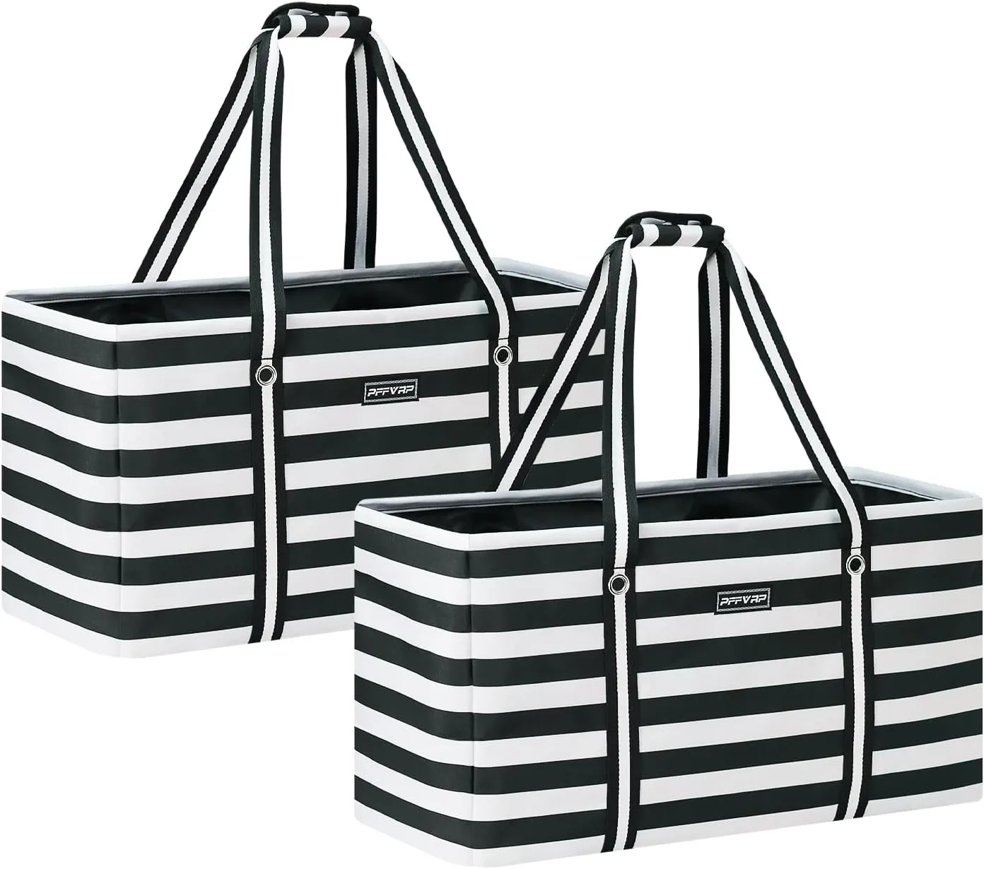 Stand Up Extra Large Utility Tote Bag 2-Pack, Foldable Reusable Grocery Bags with Metal Wire Frame & Reinforced Bottom Board, Large Utility Tote for Grocery Stores, Storage, Shopping（Black）