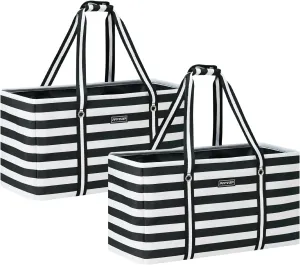 Stand Up Extra Large Utility Tote Bag 2-Pack, Foldable Reusable Grocery Bags with Metal Wire Frame & Reinforced Bottom Board, Large Utility Tote for Grocery Stores, Storage, Shopping（Black）