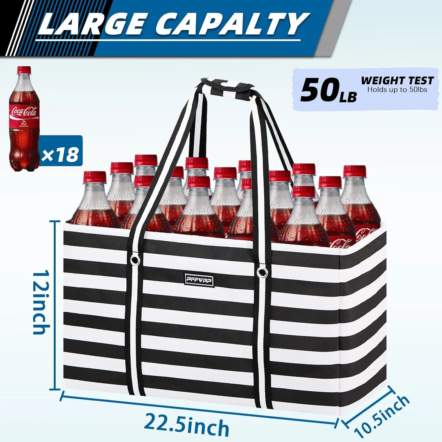 Stand Up Extra Large Utility Tote Bag 2-Pack, Foldable Reusable Grocery Bags with Metal Wire Frame & Reinforced Bottom Board, Large Utility Tote for Grocery Stores, Storage, Shopping（Black）