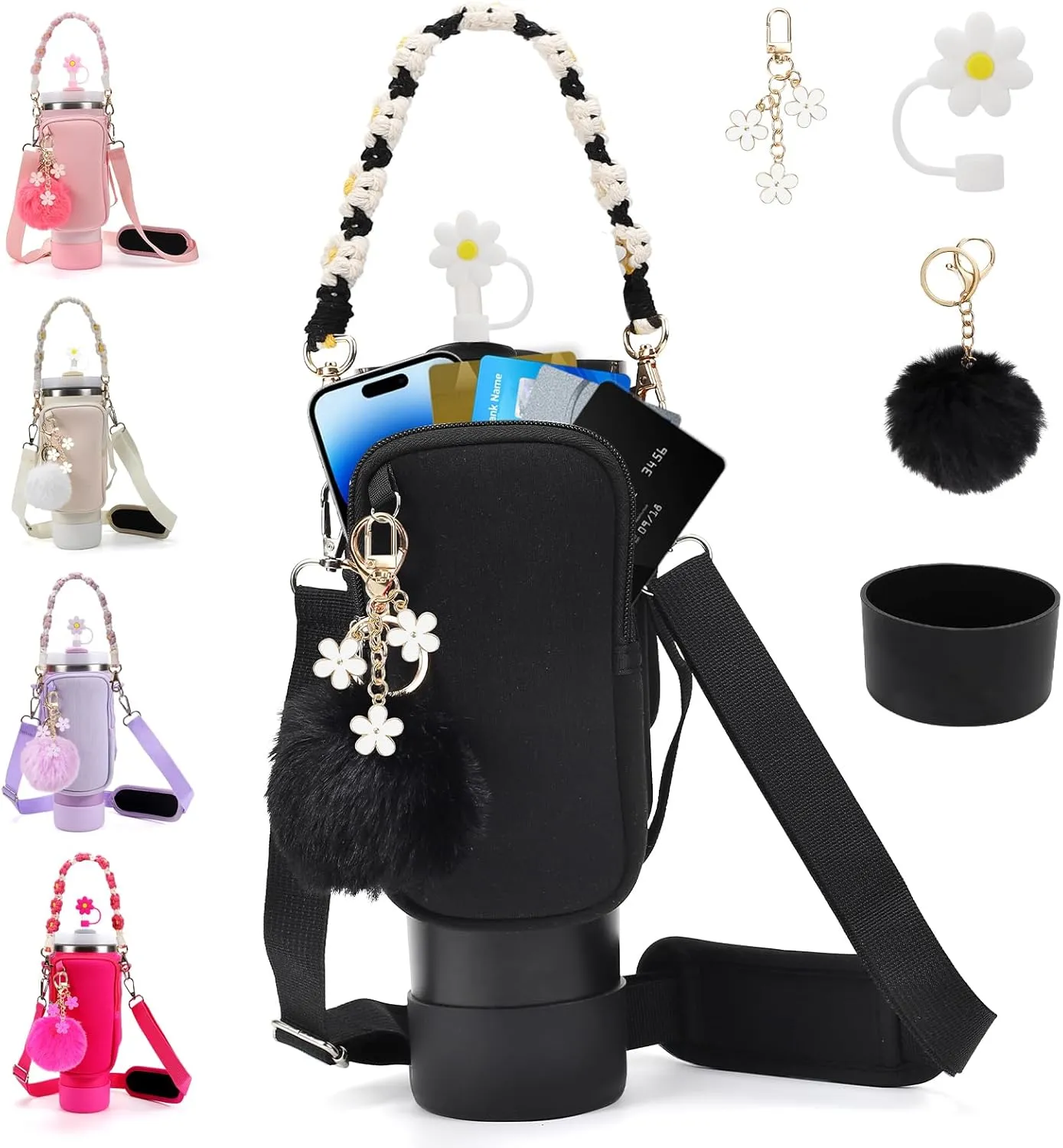 Stanley Cup Accessories Set Including Water Bottle Carrier Bag,Water Bottle Holder with Strap,Straw Cover,Stanley Charms,Silicone Boot for Stanley 40oz 30oz Tumbler