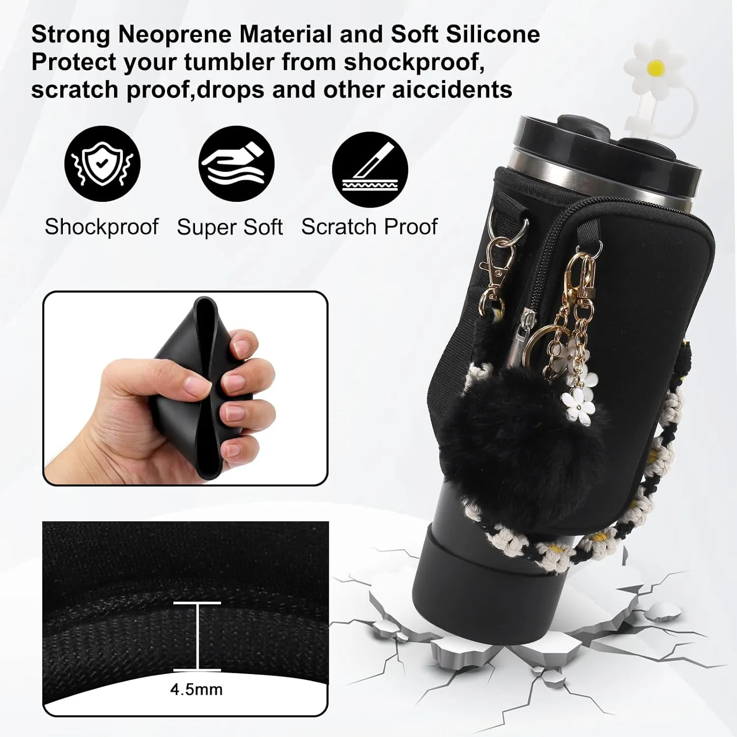 Stanley Cup Accessories Set Including Water Bottle Carrier Bag,Water Bottle Holder with Strap,Straw Cover,Stanley Charms,Silicone Boot for Stanley 40oz 30oz Tumbler