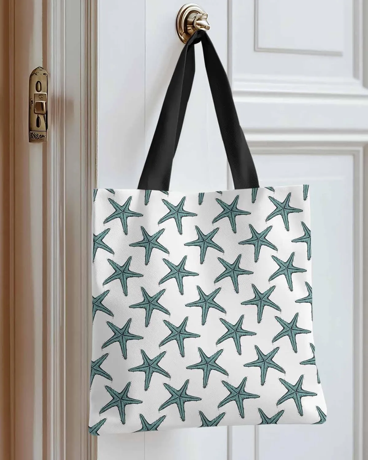 Starfish Canvas Tote Bag Summer Ocean Purple Starfish Shoulder Bag Casual Bag with Inner Pocket for Shopping Grocery Work