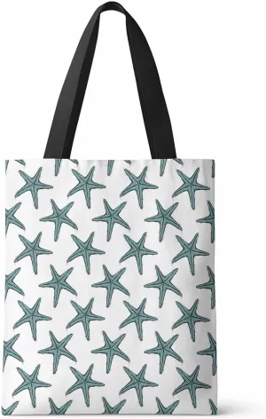 Starfish Canvas Tote Bag Summer Ocean Purple Starfish Shoulder Bag Casual Bag with Inner Pocket for Shopping Grocery Work