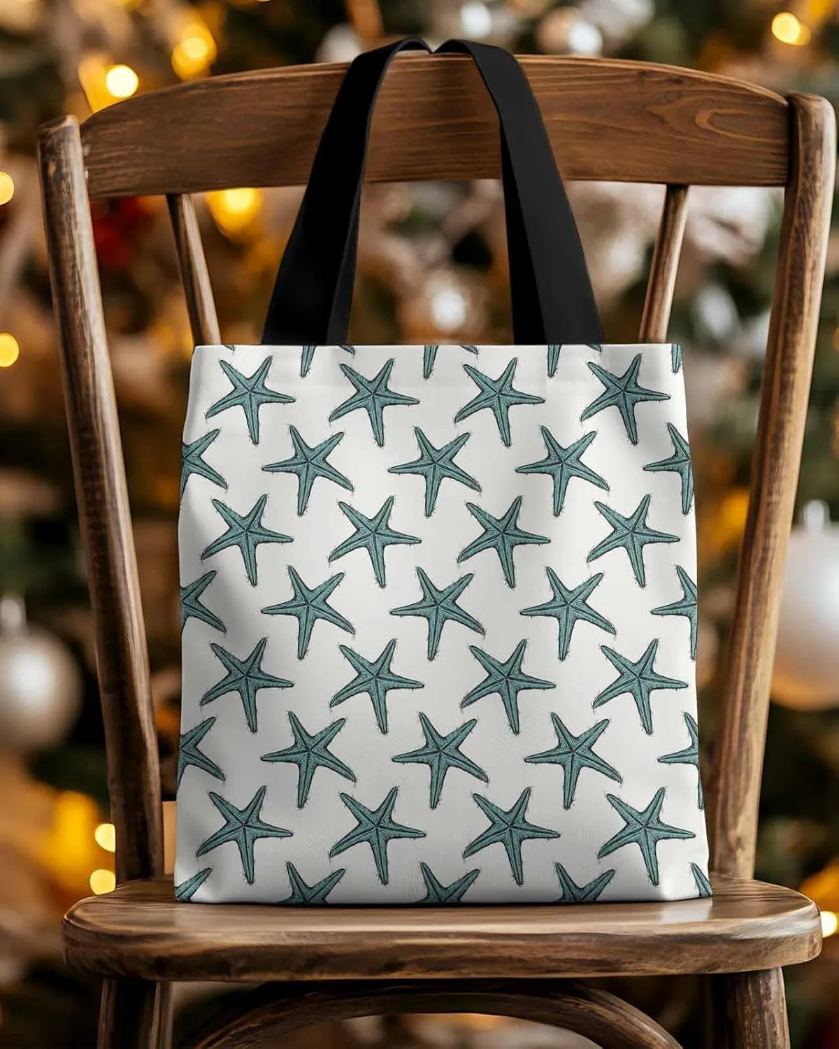 Starfish Canvas Tote Bag Summer Ocean Purple Starfish Shoulder Bag Casual Bag with Inner Pocket for Shopping Grocery Work