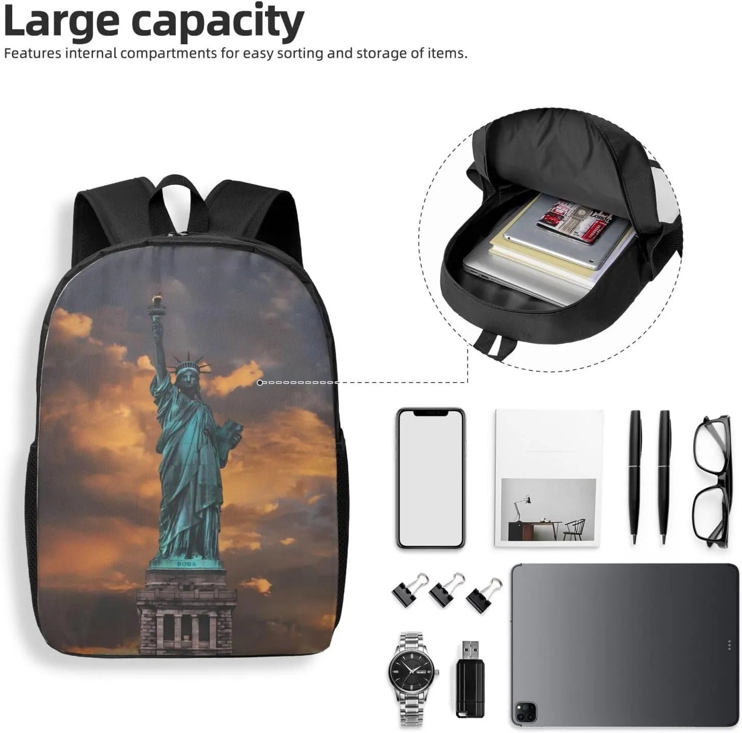 Statue Of Libertys Backpack, 17 Inch Travel Business Laptop Backpack For Women Men
