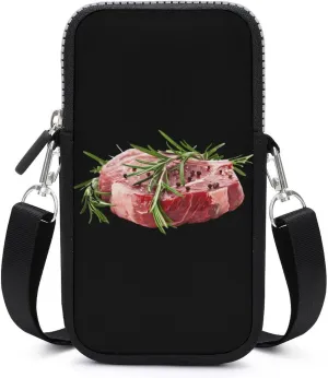 Steak Meat Food Crossbody Cell Phone Bag Sling Storage Holder Purse with Adjustable Strap for Women Men