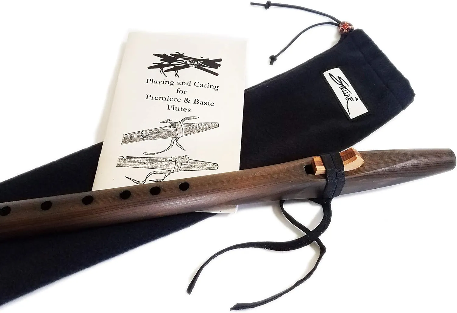 Stellar Flutes Iron Stained Cedar Native American Style G Flute Package With Book and Bag