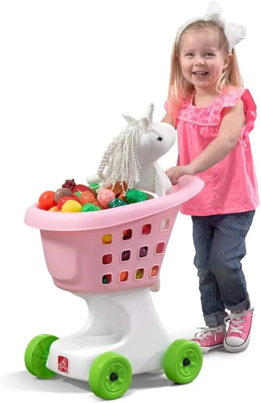Step2 Little Helper's Shopping Cart for Kids, Play Grocery Cart, Made of Durable Plastic, for Toddlers 2  Years Old, Pink