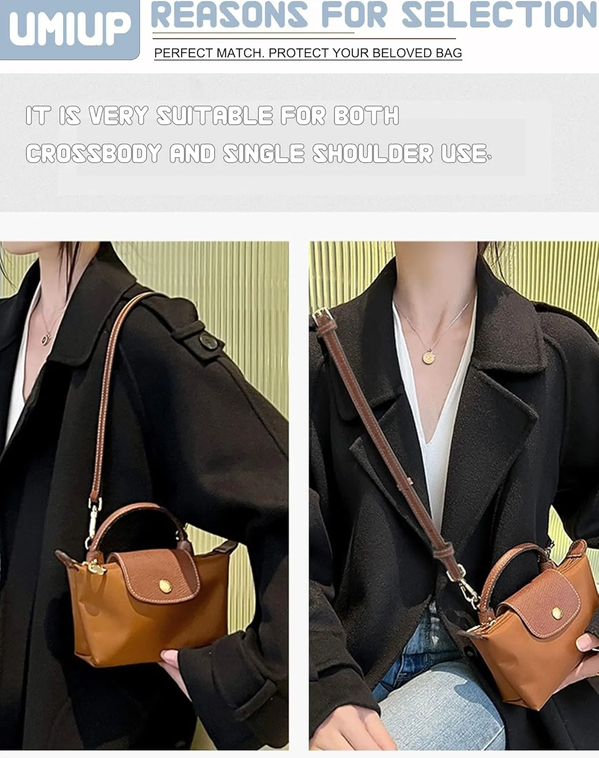 Straps Kit Compatible with Longchamp Mini Bags Shoulder Pouch, Leather Adjustable Purse Straps Crossbody Strap Compatible for Longchamp LP Xtra XS Pouch Conversion Kit GOLD Hardware Brown-Gold A