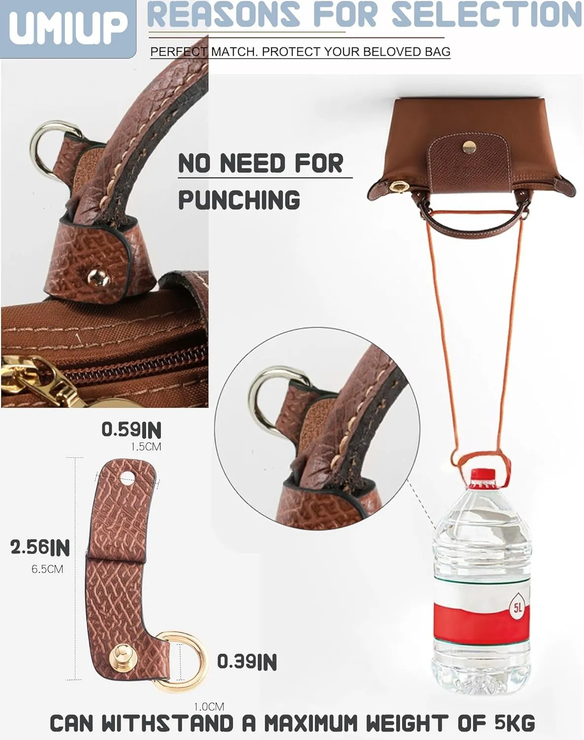 Straps Kit Compatible with Longchamp Mini Bags Shoulder Pouch, Leather Adjustable Purse Straps Crossbody Strap Compatible for Longchamp LP Xtra XS Pouch Conversion Kit GOLD Hardware Brown-Gold A