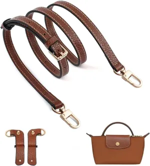 Straps Kit Compatible with Longchamp Mini Bags Shoulder Pouch, Leather Adjustable Purse Straps Crossbody Strap Compatible for Longchamp LP Xtra XS Pouch Conversion Kit GOLD Hardware Brown-Gold A