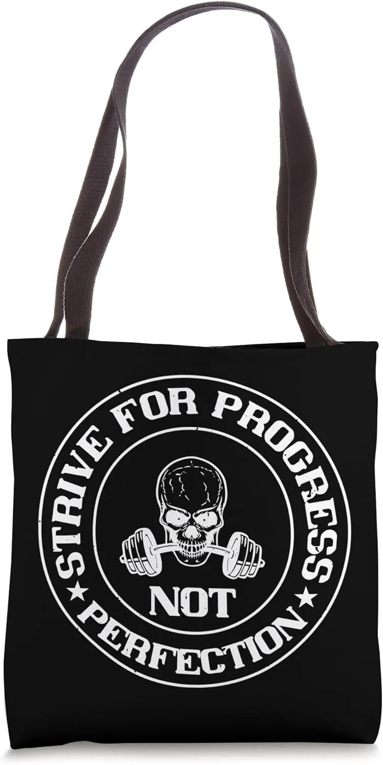 Strive For Progression Not Perfection - Funny Gym Workout Tote Bag