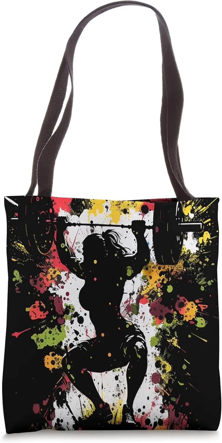 Strong Muscular Fit Gym Woman Lifting Weights Silhouette Art Tote Bag