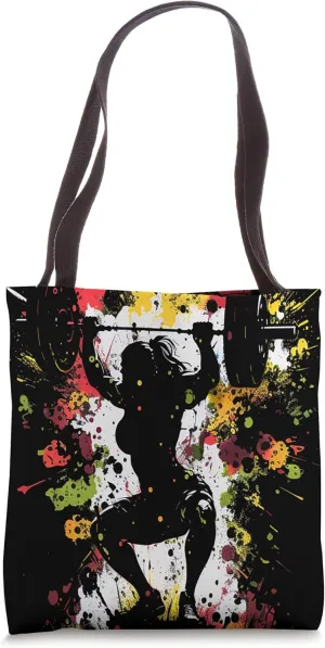 Strong Muscular Fit Gym Woman Lifting Weights Silhouette Art Tote Bag
