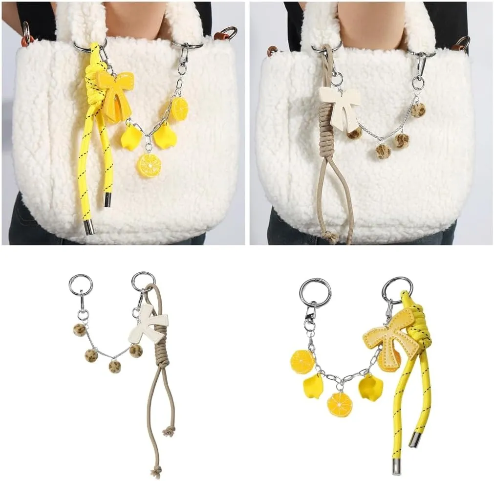 Stylish Faux Leather Bowknot Bag Charm for Women with Plush Balls Tassels Bag Chain for Crossbody Shoulder Bag Decors