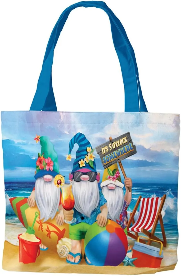Summer Gnomes Humor Canvas Tote Bag Beach Scene Canvas Tote Bag 14.5" x 15" Briarwood Lane