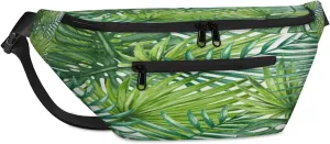 Summer Palm Leaf Crossbody Sling Bag for Women Men Crossbody Backpack with 4 Zipper Pockets Fanny Pack Shoulder Casual Daypack for Travel Running Hiking Cycling