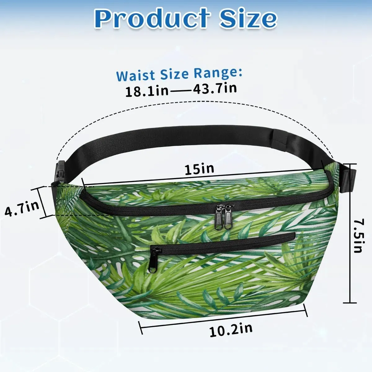Summer Palm Leaf Crossbody Sling Bag for Women Men Crossbody Backpack with 4 Zipper Pockets Fanny Pack Shoulder Casual Daypack for Travel Running Hiking Cycling