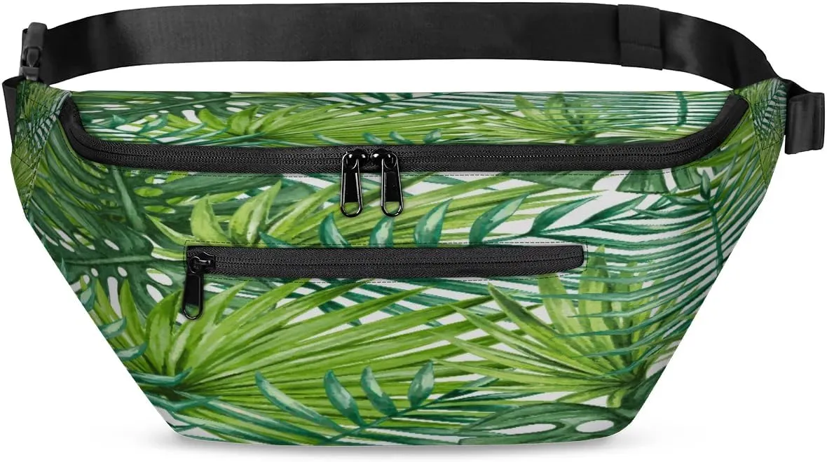 Summer Palm Leaf Crossbody Sling Bag for Women Men Crossbody Backpack with 4 Zipper Pockets Fanny Pack Shoulder Casual Daypack for Travel Running Hiking Cycling