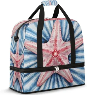 Summer Sand Starfish Foldable Duffle Bag with Shoes Compartment Large Capacity Waterproof Travel Weekender Bag Overnight Bag for Sports Gym