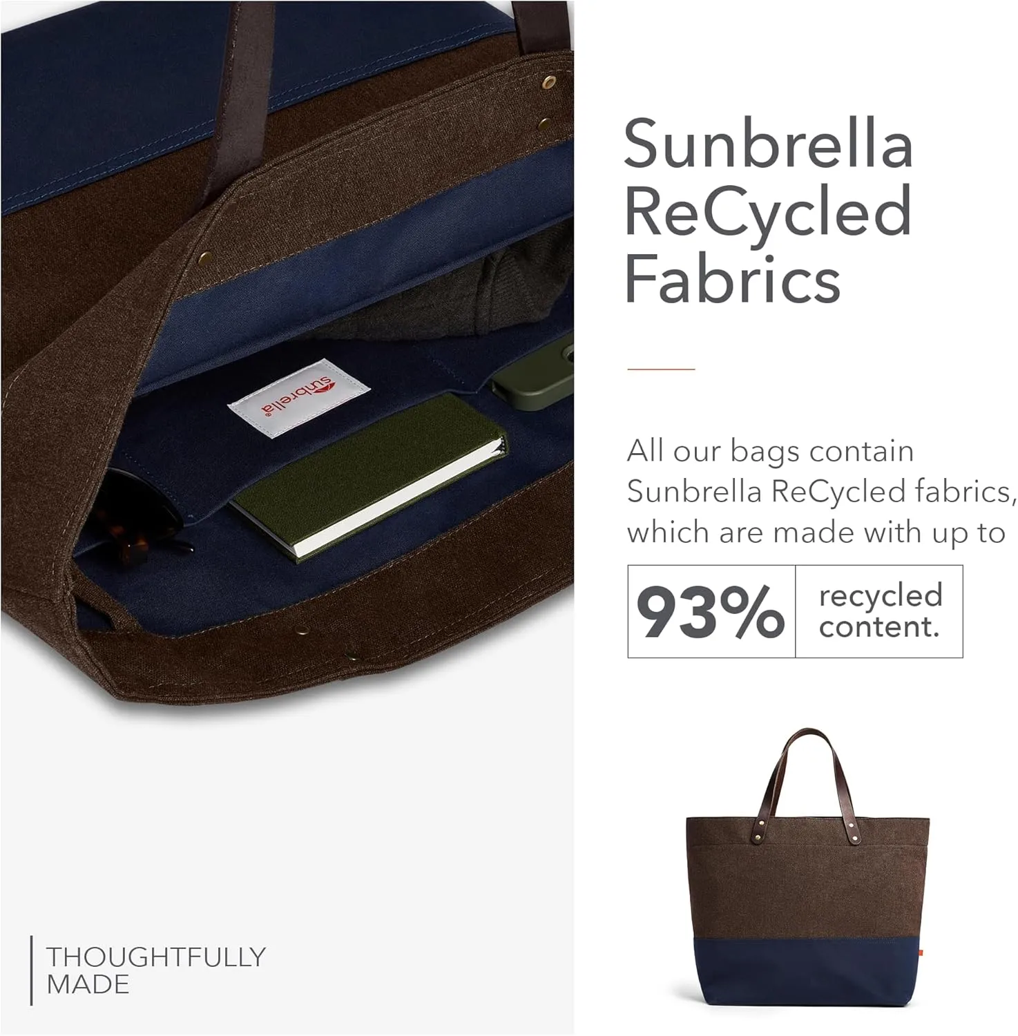 Sunbrella 1961 Tote Bag | Durable, Water & Stain Resistant | Fits 13" Laptop | Recycled Material | For Business & Travel | Sable