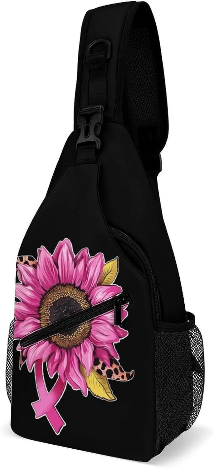 Sunflower Cancer Ribbon Leopard Crossbody Sling Bags Shoulder Backpack Chest DayPack Handbag