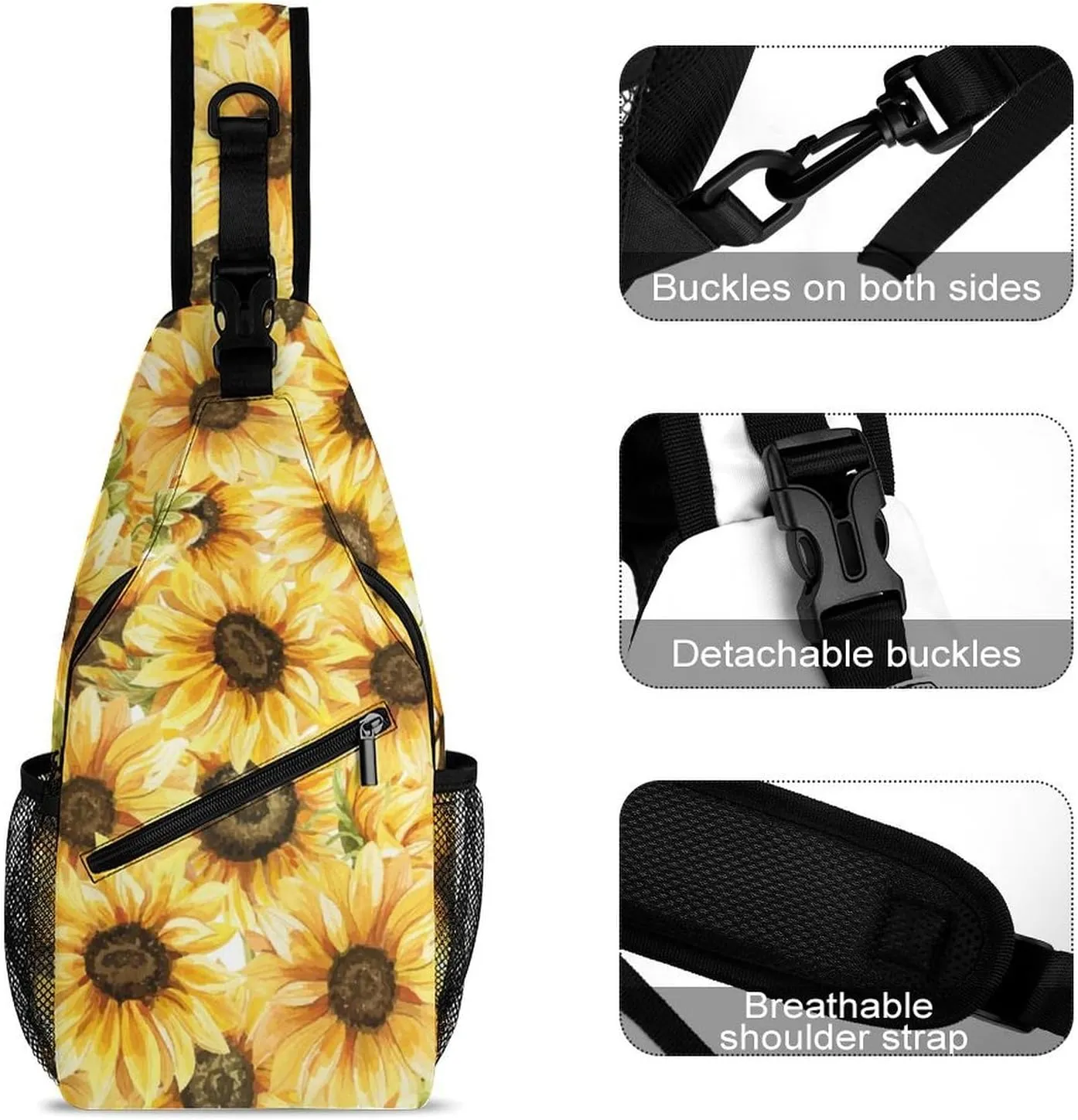 Sunflowers-flowers Print Crossbody Sling Bag for Women Men Travel Chest Bag, Cycling Shoulder Backpack