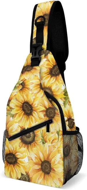 Sunflowers-flowers Print Crossbody Sling Bag for Women Men Travel Chest Bag, Cycling Shoulder Backpack