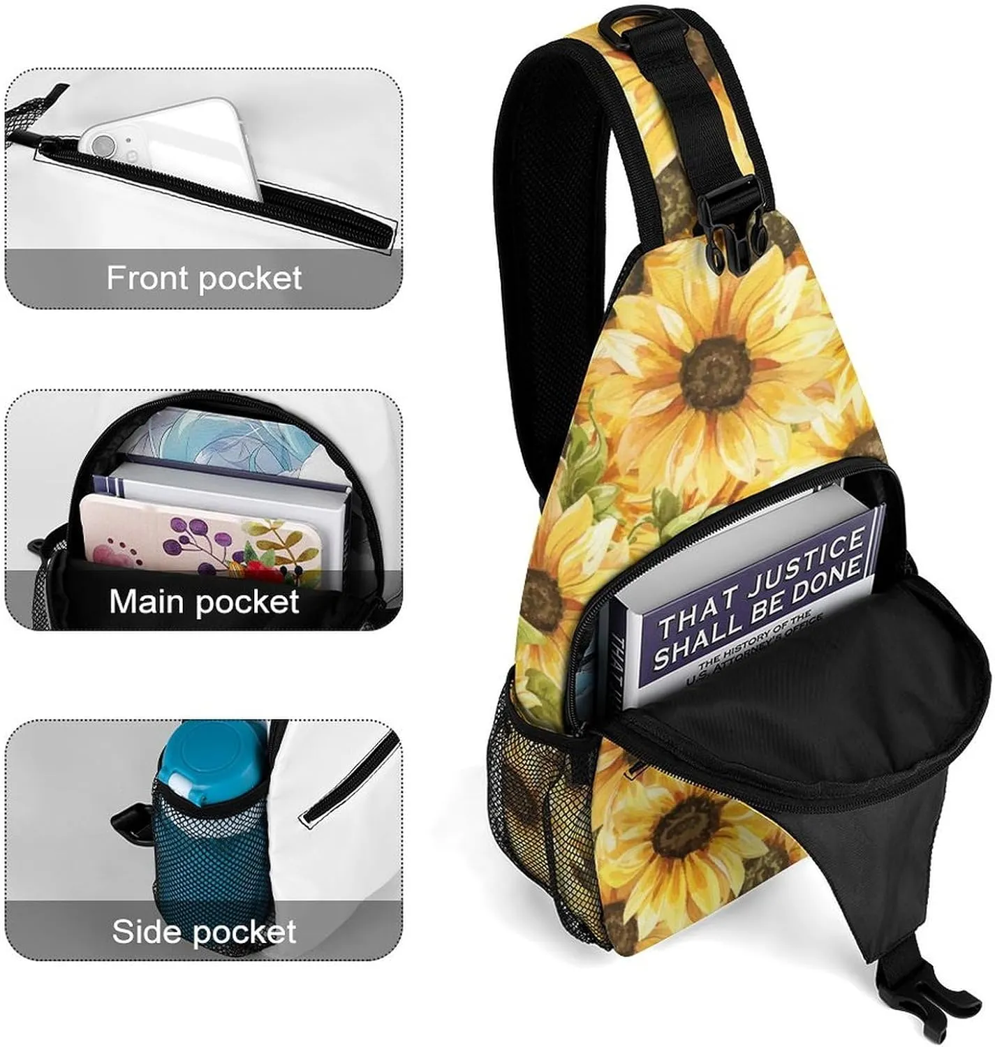 Sunflowers-flowers Print Crossbody Sling Bag for Women Men Travel Chest Bag, Cycling Shoulder Backpack