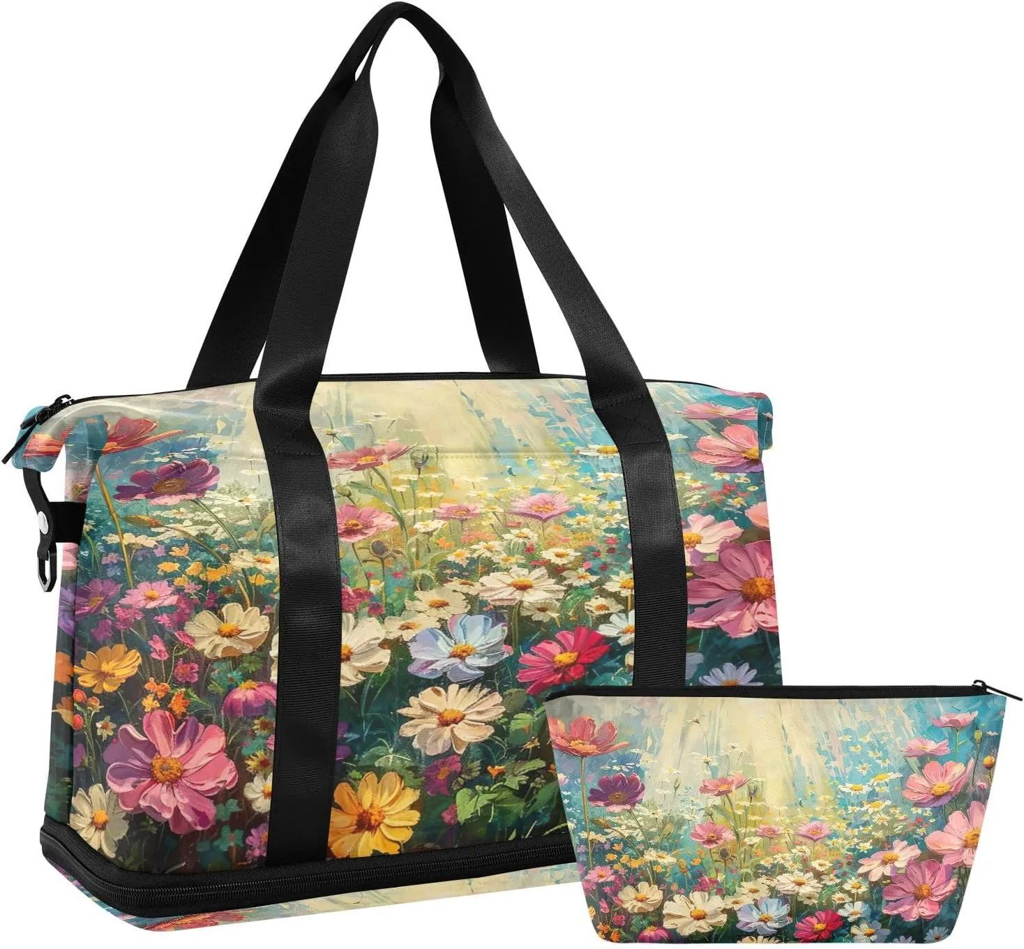 Sunlight Wildflowers Gym Bag for Women Sport Travel Duffel Bag Shoulder Weekender Overnight Bags with Wet Pocket & Shoe Compartment
