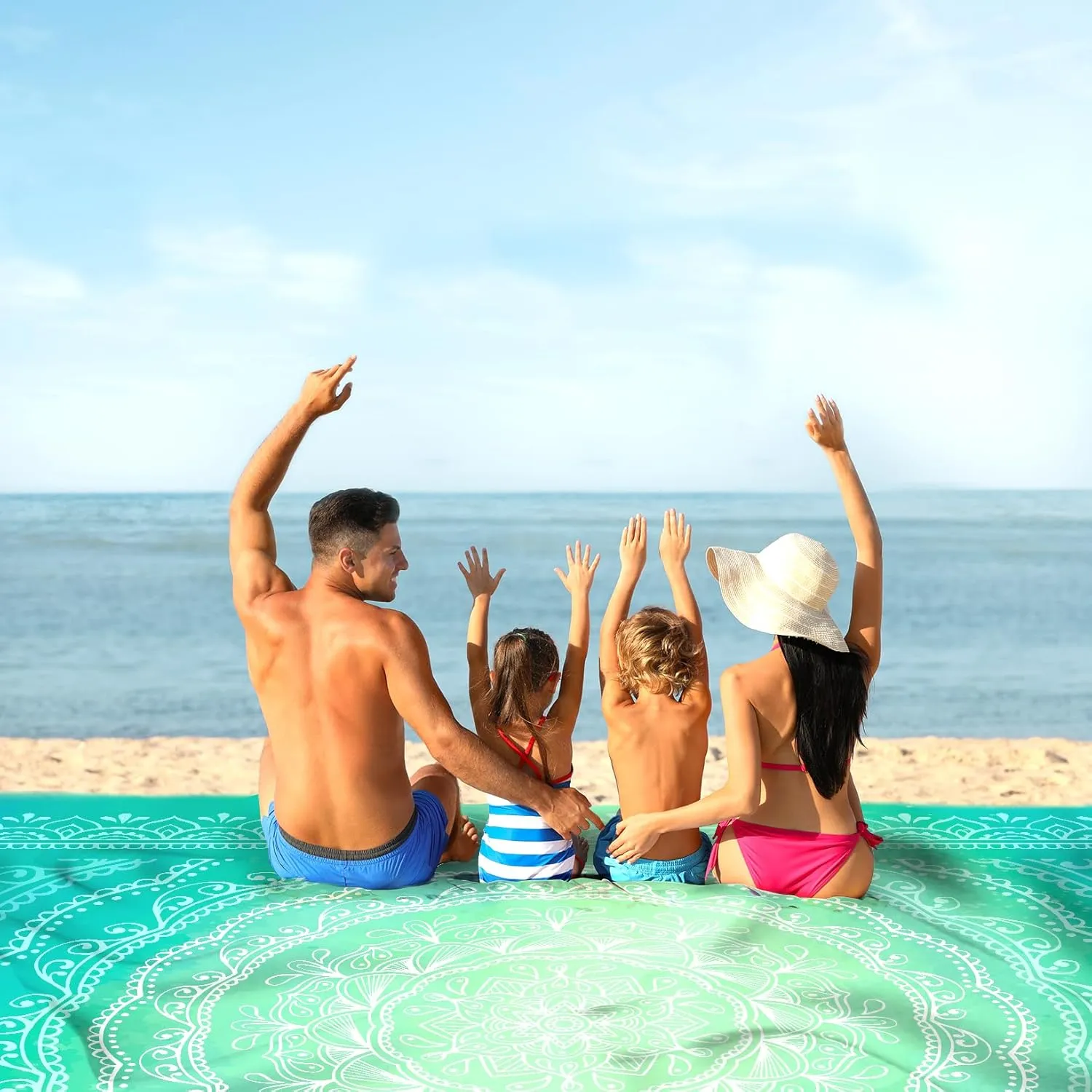 Sunlit Silky Soft Sand Proof Beach Blanket 106"x81" / 85"x72" Sand Proof Mat with Corner Pockets and Mesh Bag for Beach Party, Travel, Camping and Outdoor Music Festival, Mandala