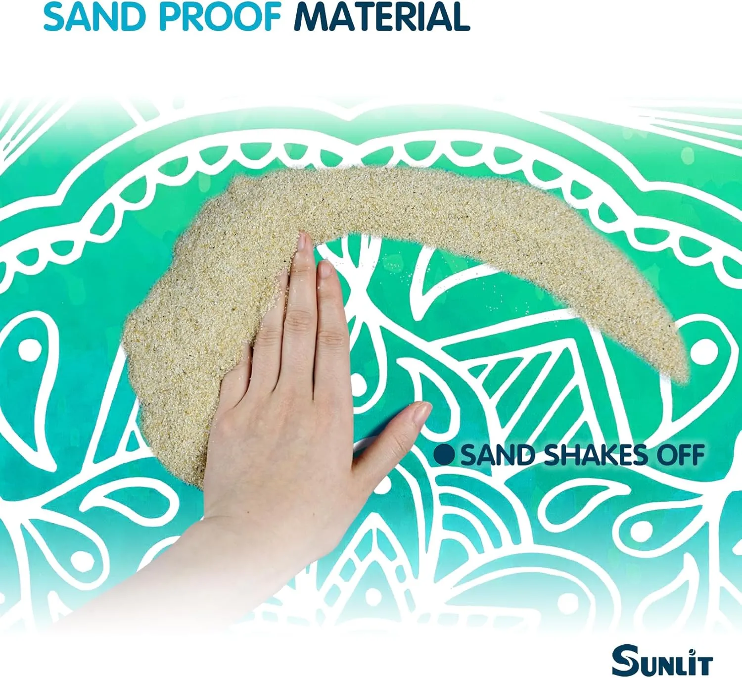 Sunlit Silky Soft Sand Proof Beach Blanket 106"x81" / 85"x72" Sand Proof Mat with Corner Pockets and Mesh Bag for Beach Party, Travel, Camping and Outdoor Music Festival, Mandala