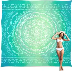 Sunlit Silky Soft Sand Proof Beach Blanket 106"x81" / 85"x72" Sand Proof Mat with Corner Pockets and Mesh Bag for Beach Party, Travel, Camping and Outdoor Music Festival, Mandala