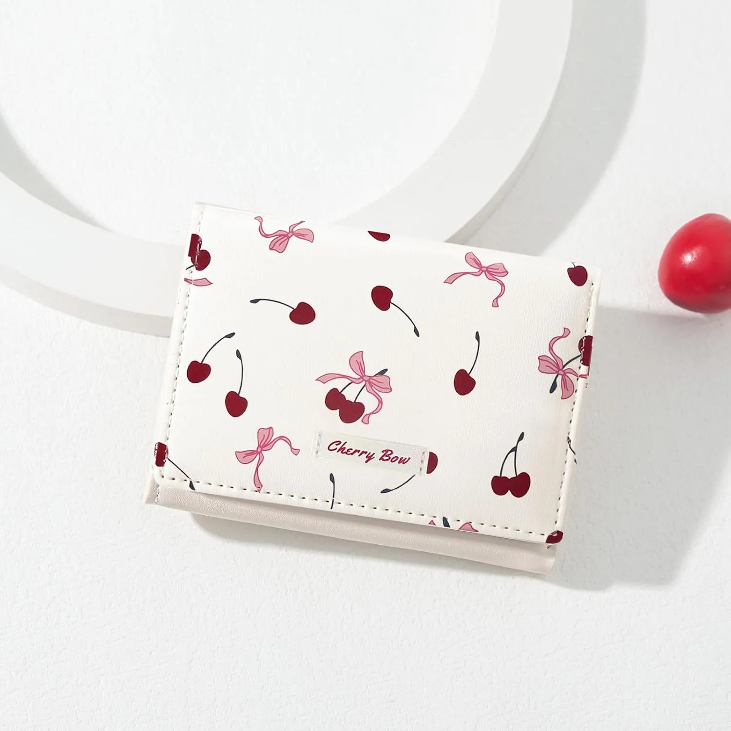 Sunwel Fashion Cute Coquette Bow Wallet with Key-chain Aesthetic Card Holder ID Window for Women Girls (367CREAM)