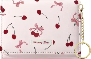 Sunwel Fashion Cute Coquette Bow Wallet with Key-chain Aesthetic Card Holder ID Window for Women Girls (367PINK)