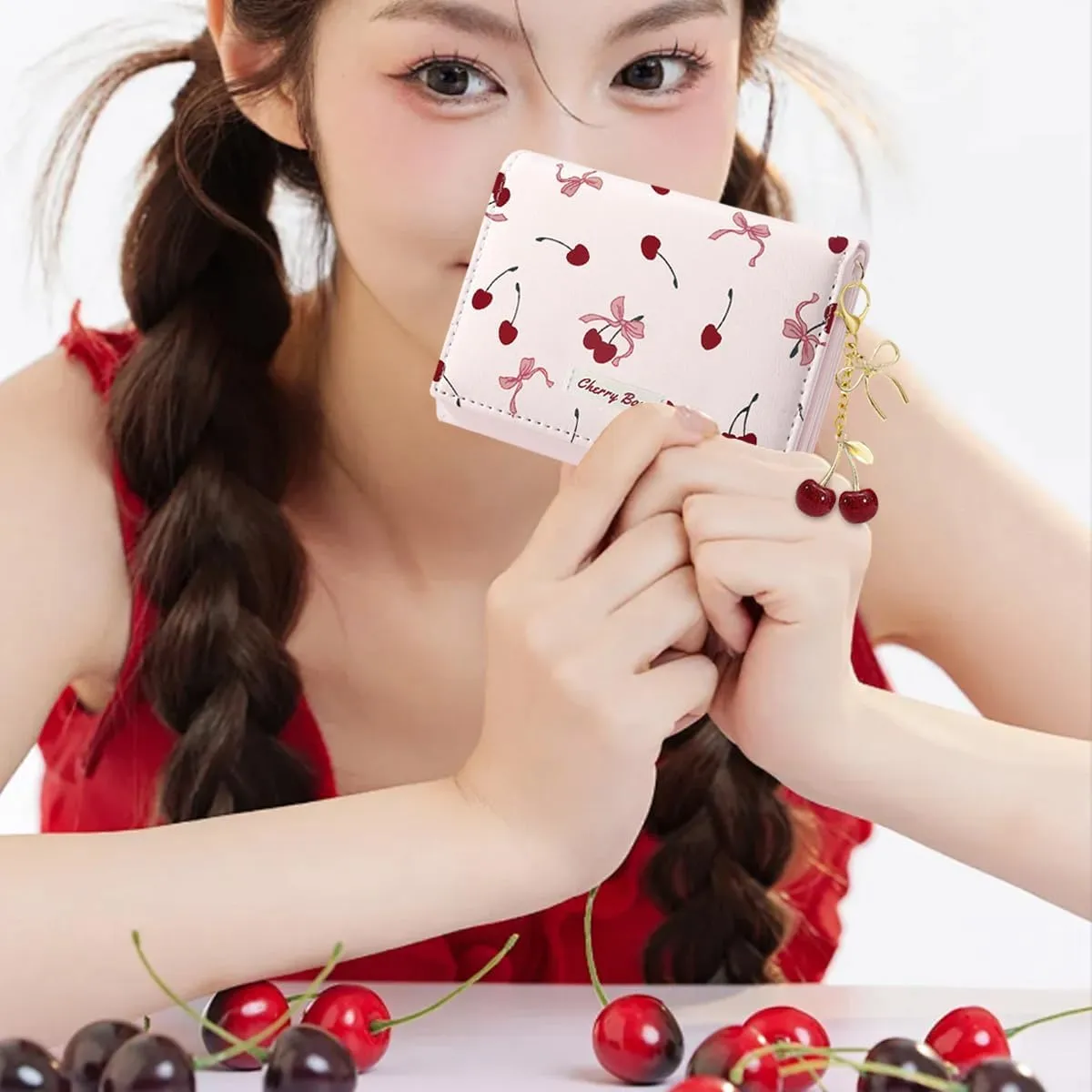 Sunwel Fashion Cute Coquette Bow Wallet with Key-chain Aesthetic Card Holder ID Window for Women Girls (367PINK)