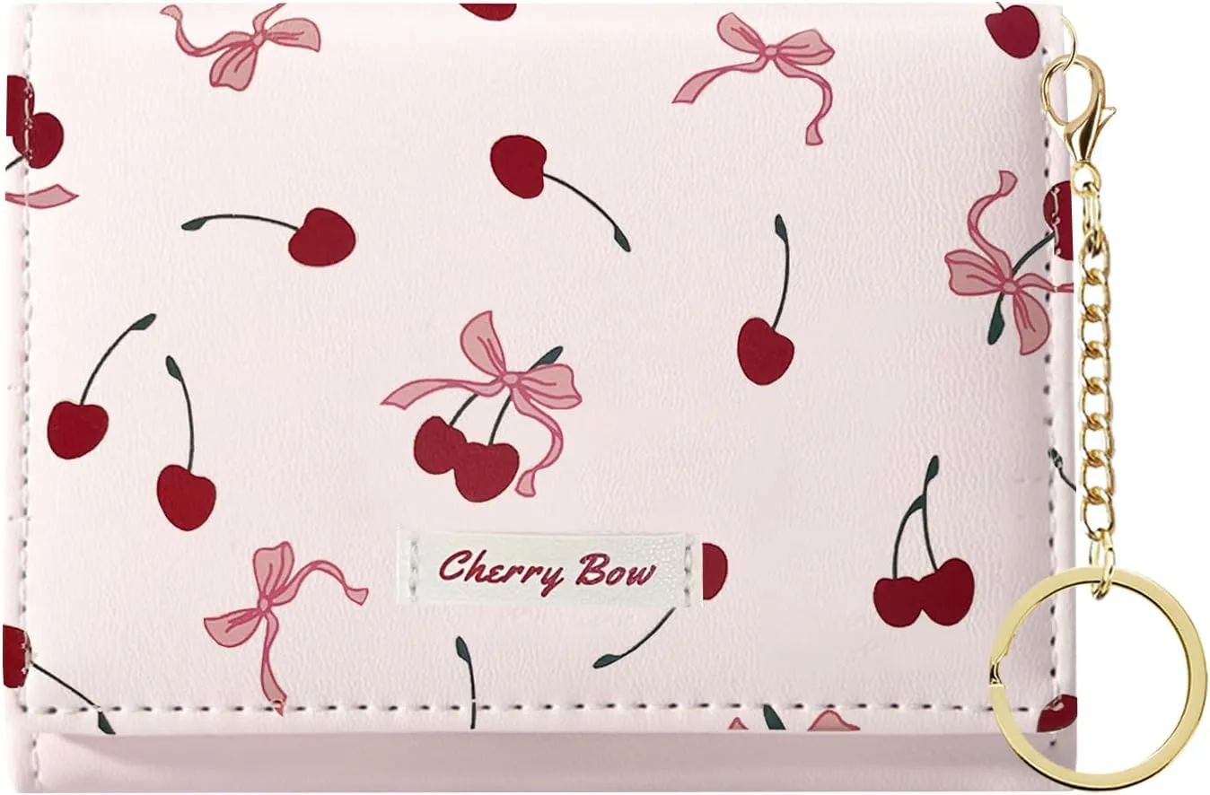 Sunwel Fashion Cute Coquette Bow Wallet with Key-chain Aesthetic Card Holder ID Window for Women Girls (367PINK)