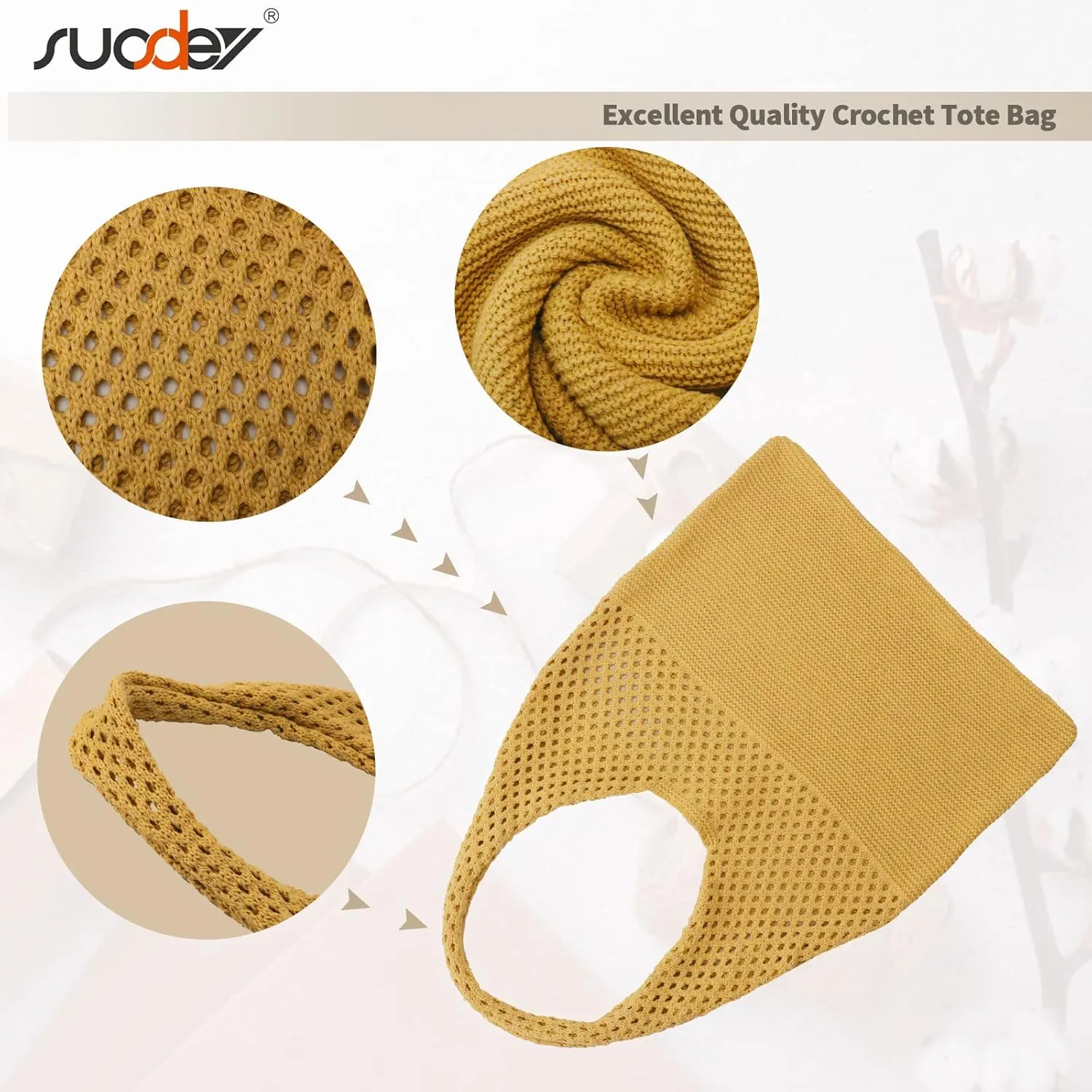 SUOSDEY Crochet Mesh Beach Tote Bag, Knit Summer Vacation Aesthetic Boho Tote Bag for Women