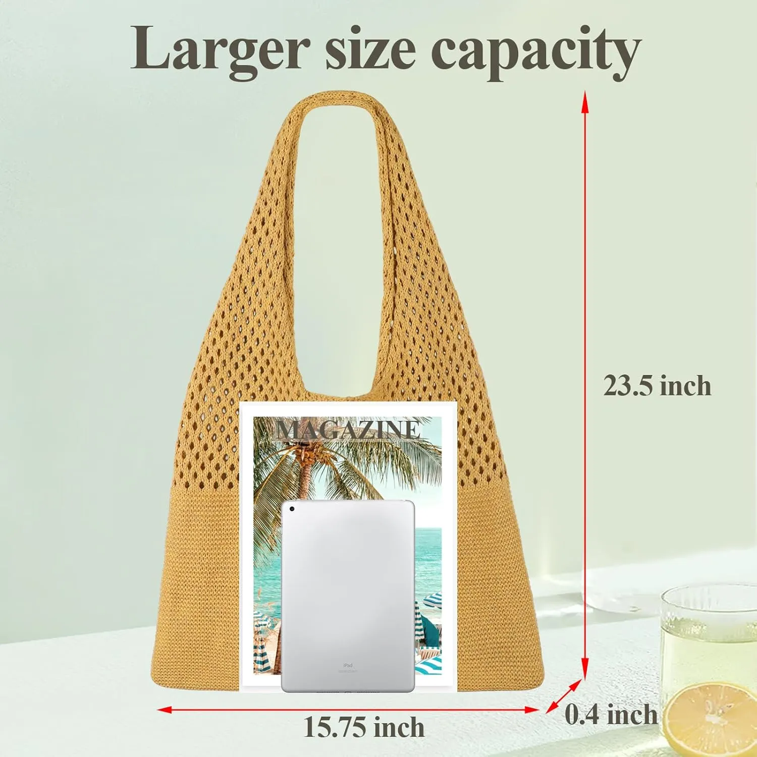 SUOSDEY Crochet Mesh Beach Tote Bag, Knit Summer Vacation Aesthetic Boho Tote Bag for Women