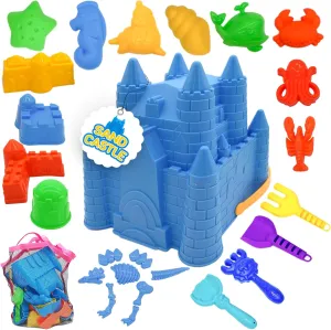SupMLC Beach Toys 27 pcs, Sand Castle Building Kit Sand Toys for Kids - with Sand Bucket, Mesh Bag, Shovels and Rakes, Sandbox Toys for Toddlers, Kids 3-12